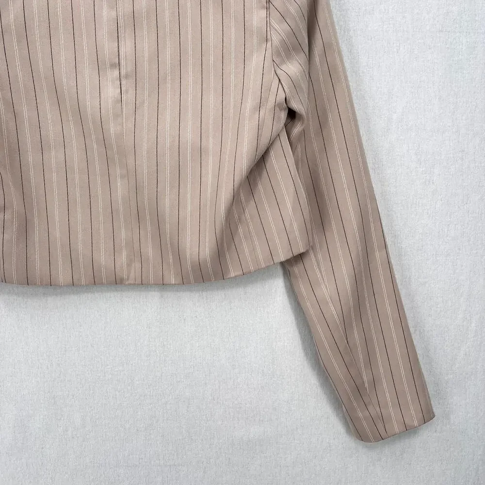 REFORMATION Bateman Cropped Blazer Womens XS Tan Pinstripe Y2K Corp Long Sleeve